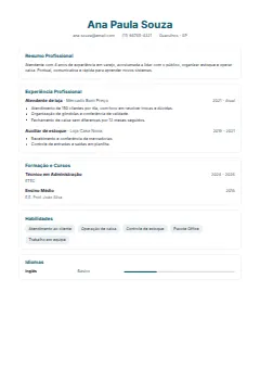 Exemplo de currículo no modelo Cartões