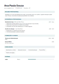Exemplo de currículo no modelo Destaque