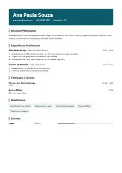 Exemplo de currículo no modelo Faixa
