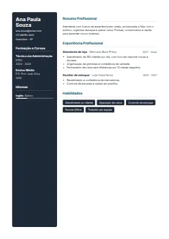 Exemplo de currículo no modelo Invertido