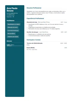 Exemplo de currículo no modelo Moderno