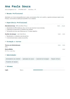 Exemplo de currículo no modelo Técnico