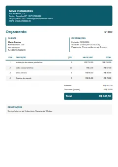 Modelo de orçamento Moderno: faixa colorida no topo